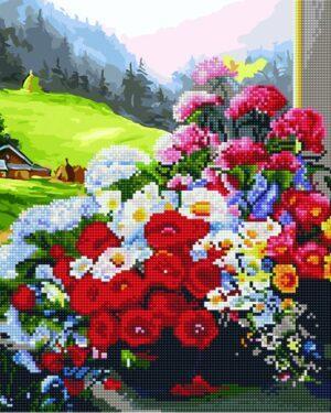 Алмазная картина-раскраска Букет на окне (Brushme GZS1016)