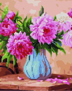 Алмазная картина-раскраска Розовые пионы на столе (Brushme GZS1019)