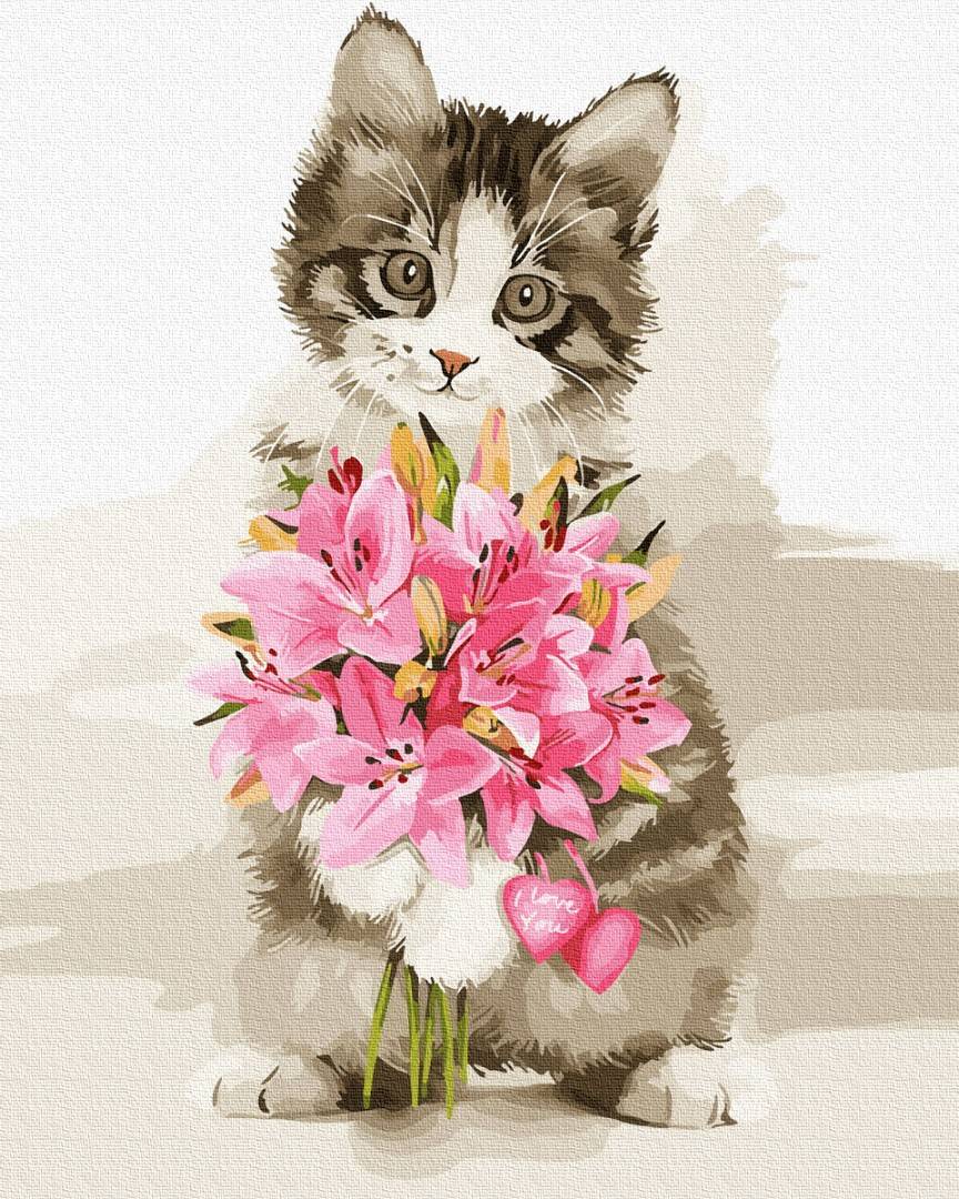 Картина по номерам Котик с букетом (Brushme GX31482)