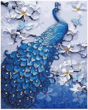 Алмазная картина-раскраска Павлин на ветках магнолии (Brushme GZS1060)