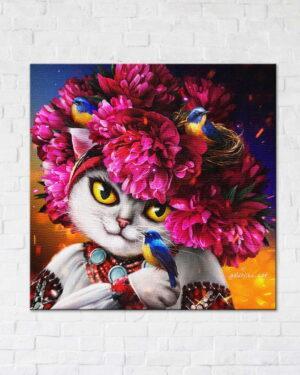Постер на холсте Цветущая кошка ©marysha_art (Brushme CN53223L) 50×50 см