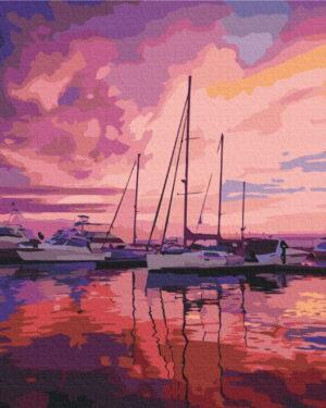 Картина по номерам Розовый рассвет в яхтклубе (Brushme BS52644)