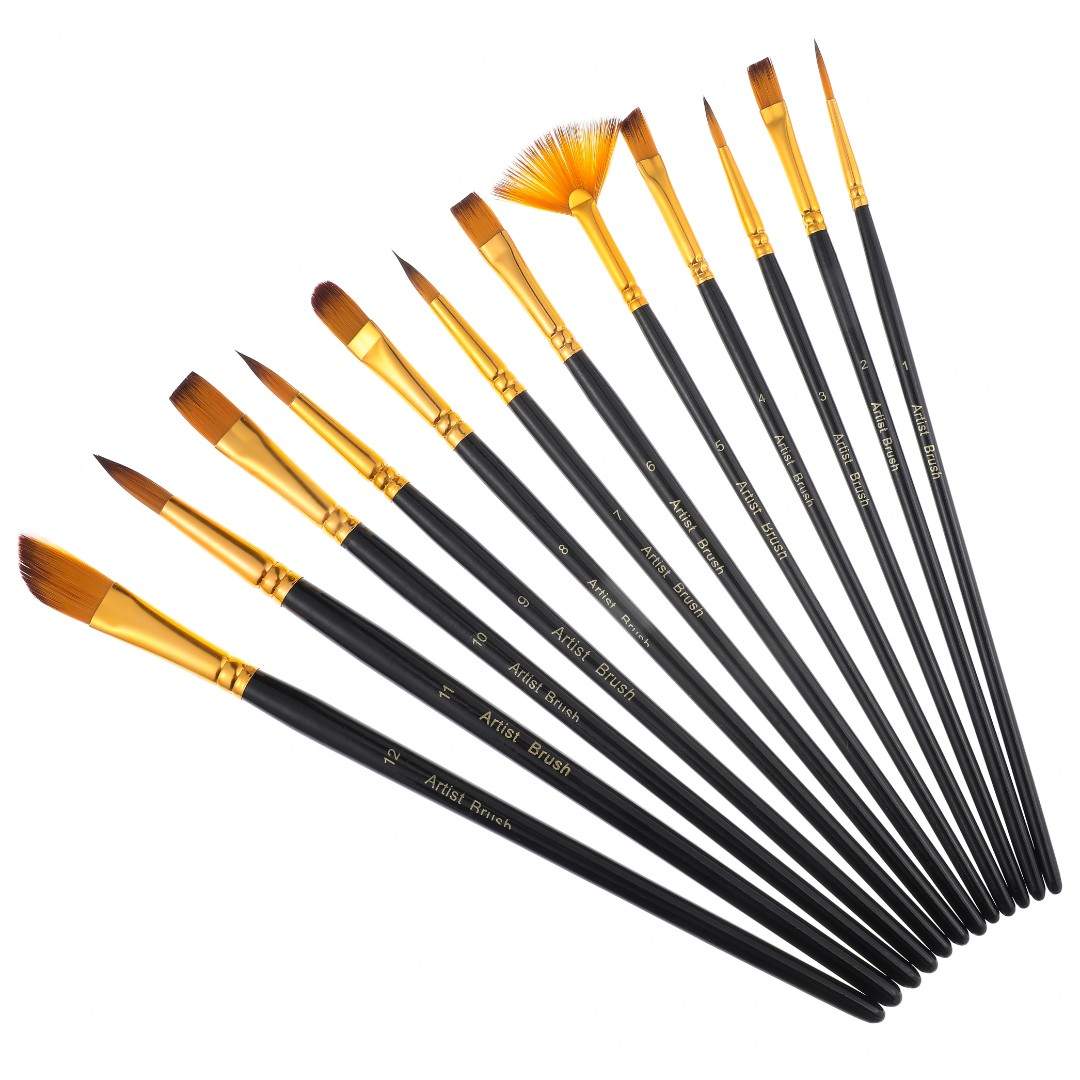 Набор профессиональных нейлоновых кисточек 12 шт. (черные с позолотой) (Brushme BR1213)