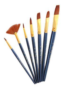 Набор профессиональных нейлоновых кисточек 7 шт. (голубые с позолотой) (Brushme BR770)