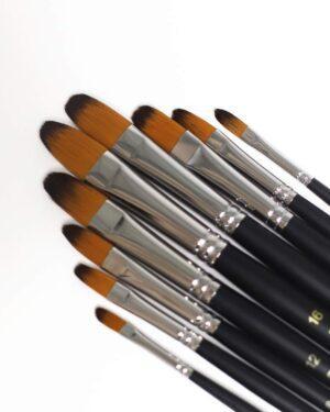 Набор профессиональных нейлоновых кисточек 9 шт. (черные с серебряными вставками) (Brushme BR903)