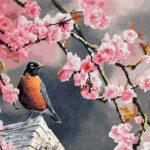 Алмазная картина-раскраска Снегирь и сакура (Brushme GZS1173)